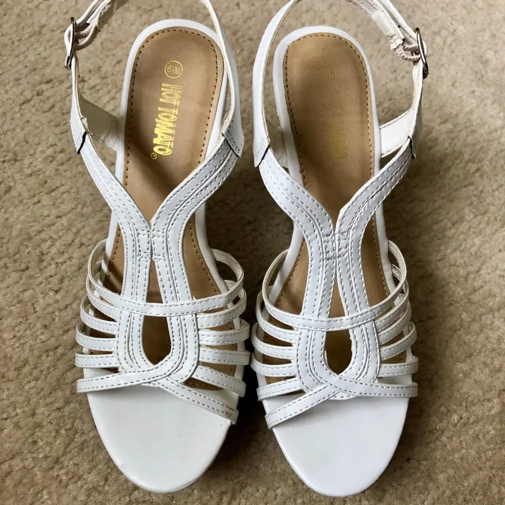 Tall, White Wedge Sandals--Hot Tomato